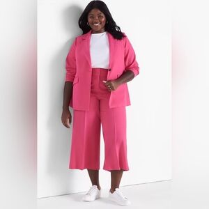 Lane Bryant High Rise Perfect Drape Wide Leg Capri Pink Stretch Waist Trousers